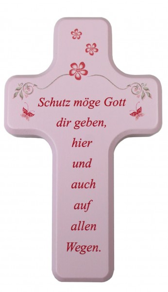 Kinderkreuz &quot;Schutz möge Gott..&quot; rosa 10x6 cm