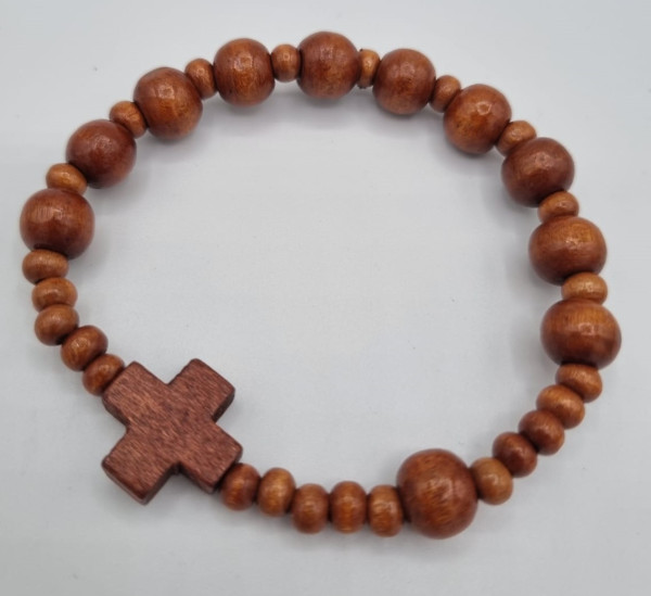 Armband Holzpere dunkel m. Kreuz