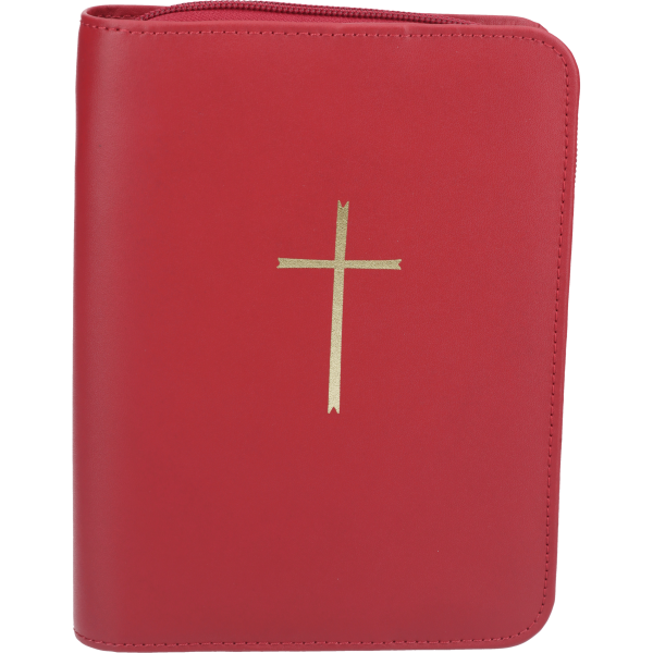 Gebetbuchhülle, Echt Leder, rotmit Reißverschluß, mit goldenem Kreuz