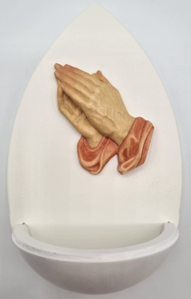 Weihkessel Tropfenform ca. 14 cm weißBetende Hände Rot