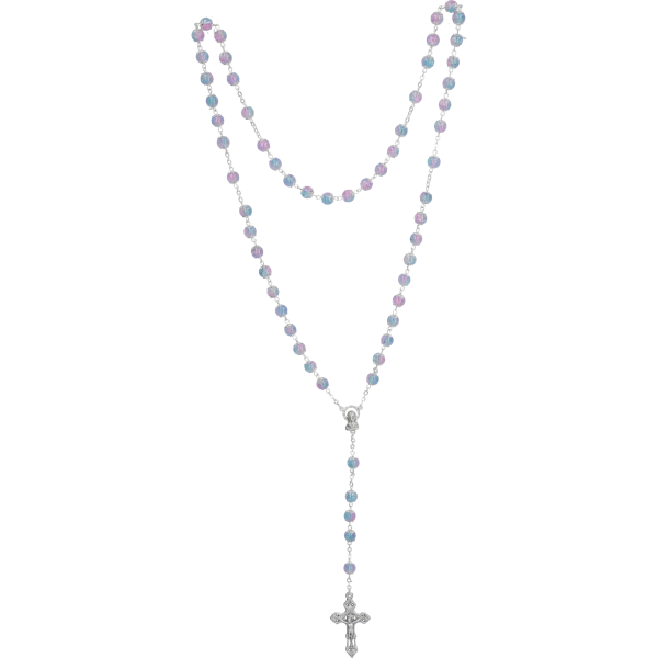 Rosenkranz gekettelt, Glasperle roséblau7mm, Muranoart, Länge 55cm