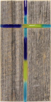 Altholztafel m. Glaskreuz blau25x12cmzum Aufhängen oder Hinstellen