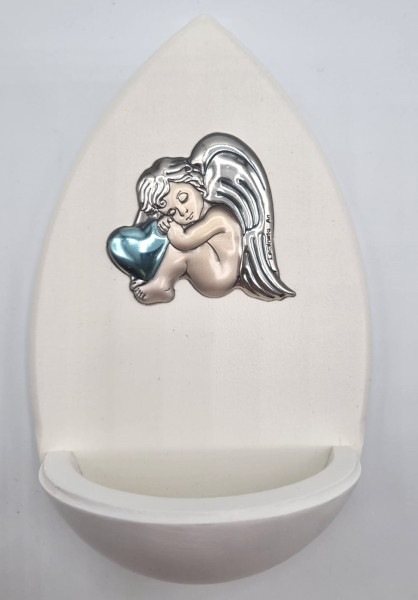 Weihkessel Tropfenform weiß ca. 14 cmm. Engel in blau