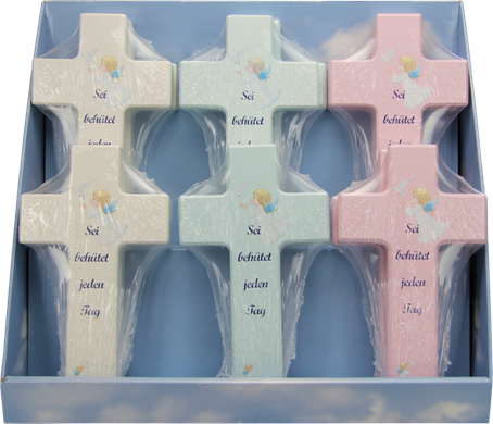 Thekendisplay Kinderkreuze "Sei behütet" 3-fach sort., VE=12