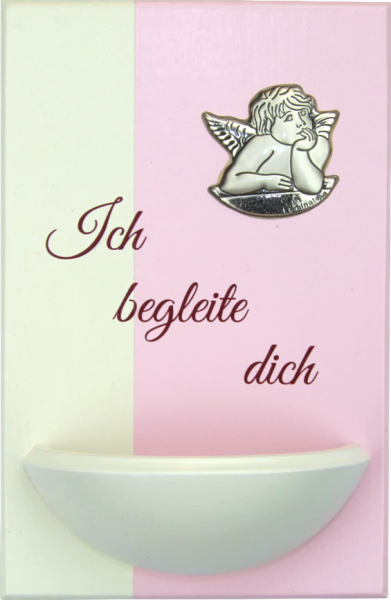 Weihkessel "Ich begleite dich" rosa/weiß m. Silberengel