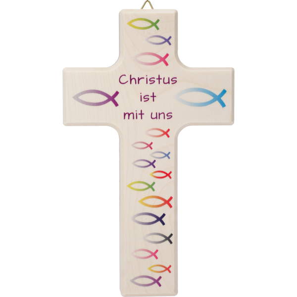 Kinderkreuz "Christus ist mit uns"Ahornholz, natur, 15 x 9 cm