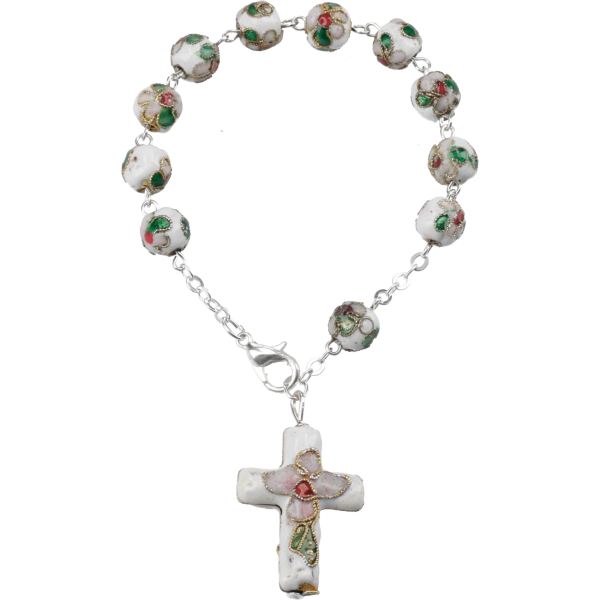 ArmbandGlasperle, weiß gemustert, 8mm, 12cm
