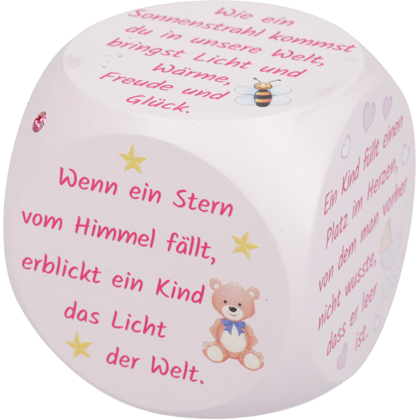 Gebetswürfel, Taufe, Kinder, 49mmSwarovski Stein, rosa lackiert