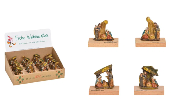 DISPLAY "Frohe Weihnachten" 20 Stk.Krippe auf Holztafel sortiert 5x4x2 cm