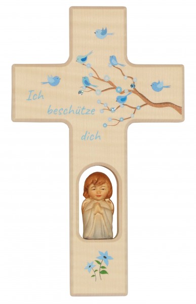 Kinderkreuz mit Holzengel blau