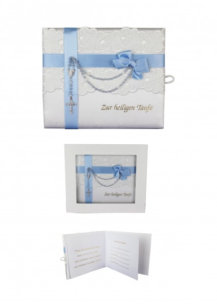 Taufbrief blau mit Rosenkranz
