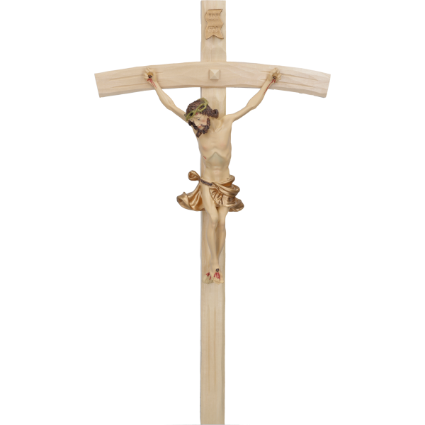 Hängekreuz, Lindenholz, natur 50 cmmit Kunstharz-Korpus gold 23cm