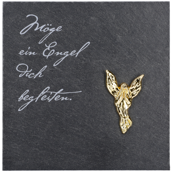 Schiefertafel, 13x13 cm, Angelo-Engelgold, bedruckt "Möge ein Engel.", im GK