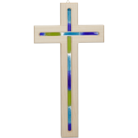Hängekreuz, Ahornholz, natur, 31x16x2 cmdurchgefräst, mit Glaseinlage blau Hängekreuz, Ahornholz, natur, 31x16x2 cmdurchgefräst, mit Glaseinlage blau