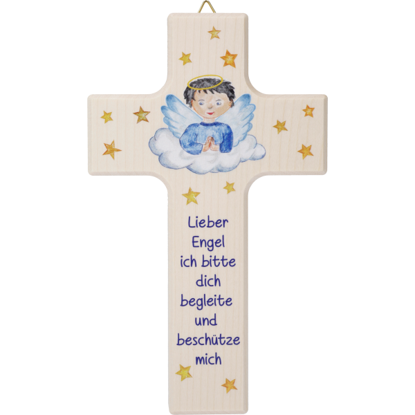 Kinderkreuz Bub "Lieber Engel ..."Ahornholz, natur, 15 x 9 cm