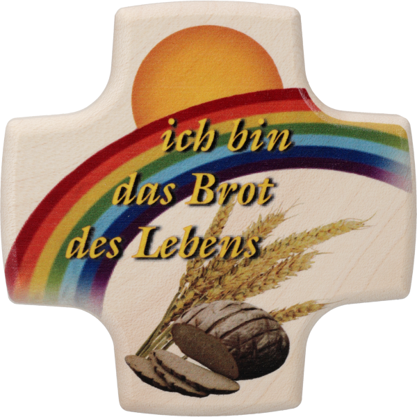 Kommunionkreuzchen "Brot des Lebens 1"Ahornholz, natur, 8,5 x 8,5 cm